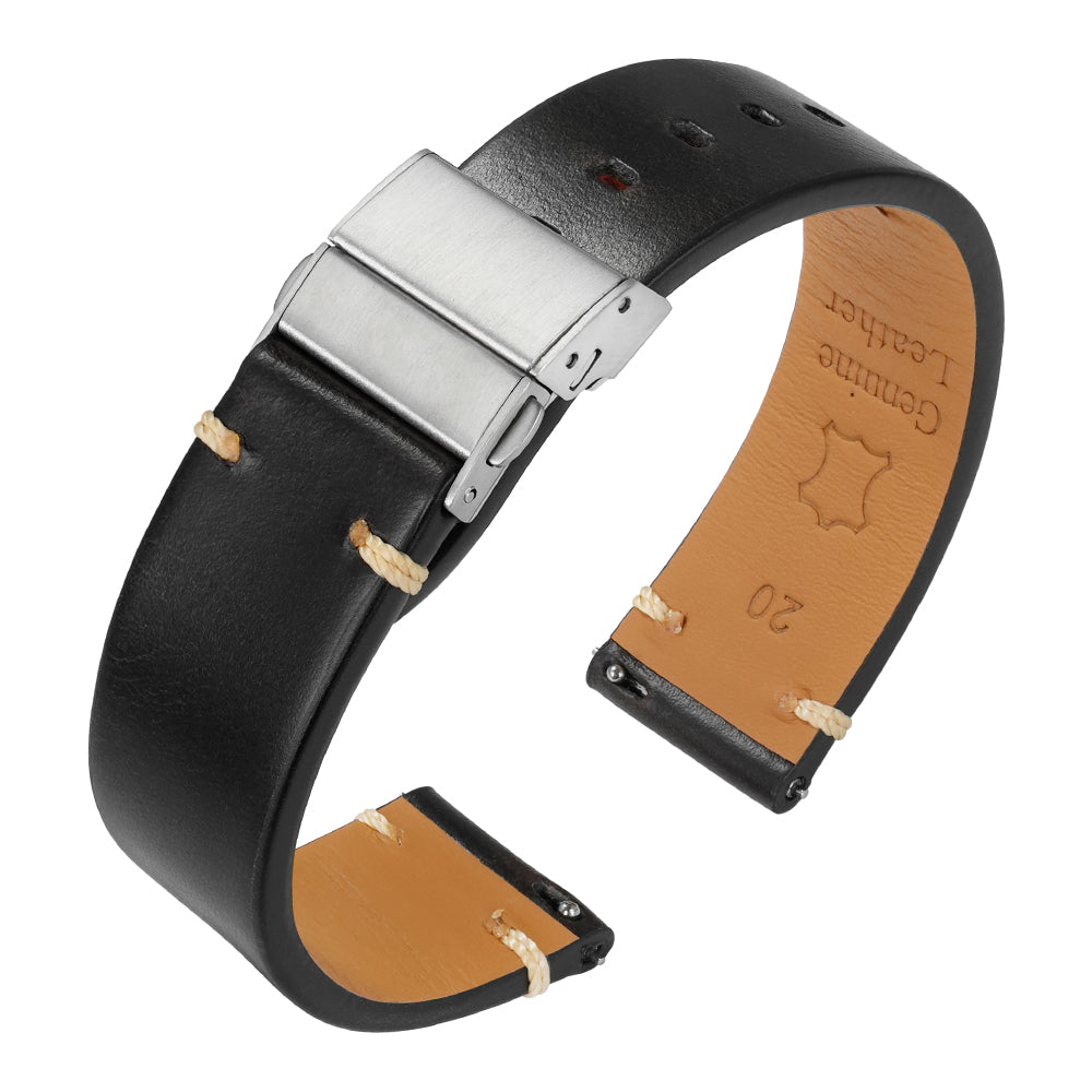 Retro Oil Waxed Leather Watch Strap 20mm 22mm