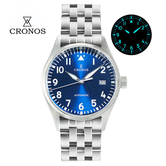 Cronos 39mm Vintage Pilot Mechanical Men Watch 5links Bracelet L6012