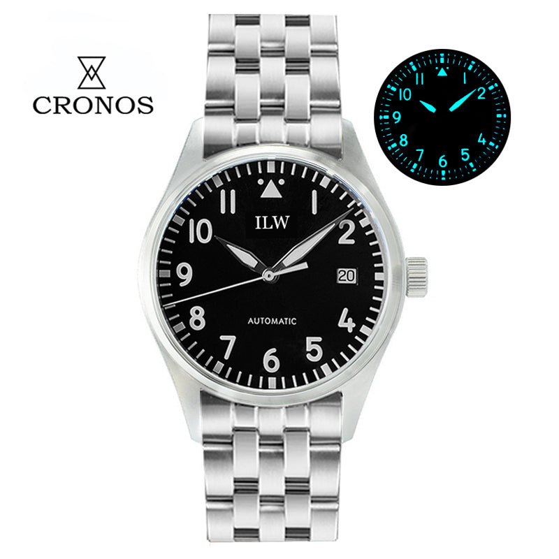 Cronos 39mm Vintage Pilot Mechanical Men Watch 5links Bracelet L6012