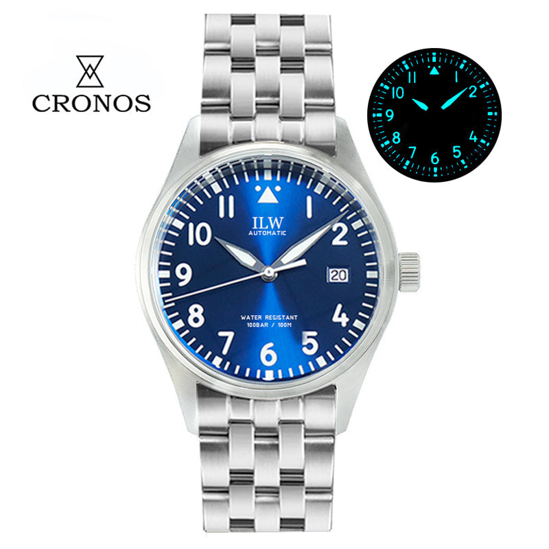 Cronos 39mm Vintage Pilot Mechanical Men Watch 5links Bracelet L6012