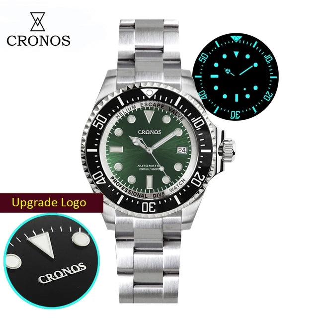 Cronos 44mm Sub Diver 2000 Meters Watch L6009M