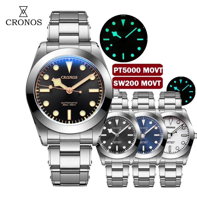 Cronos BB39 PT5000/SW200 Snowflake Automatic Watch L6026-Riveted bracelet