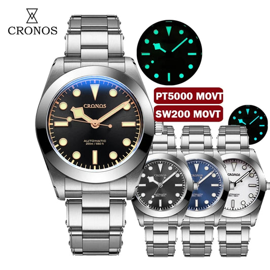 Cronos BB39 PT5000/SW200 Snowflake Automatic Watch L6026-Riveted bracelet