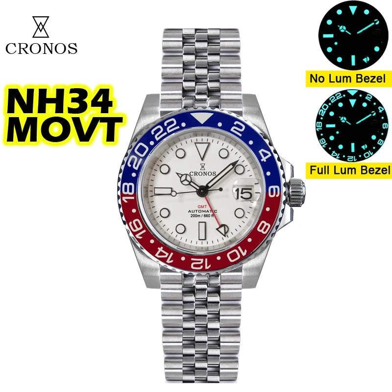 Cronos NH34 GMT Automatic Men Watch L6020M-White dial