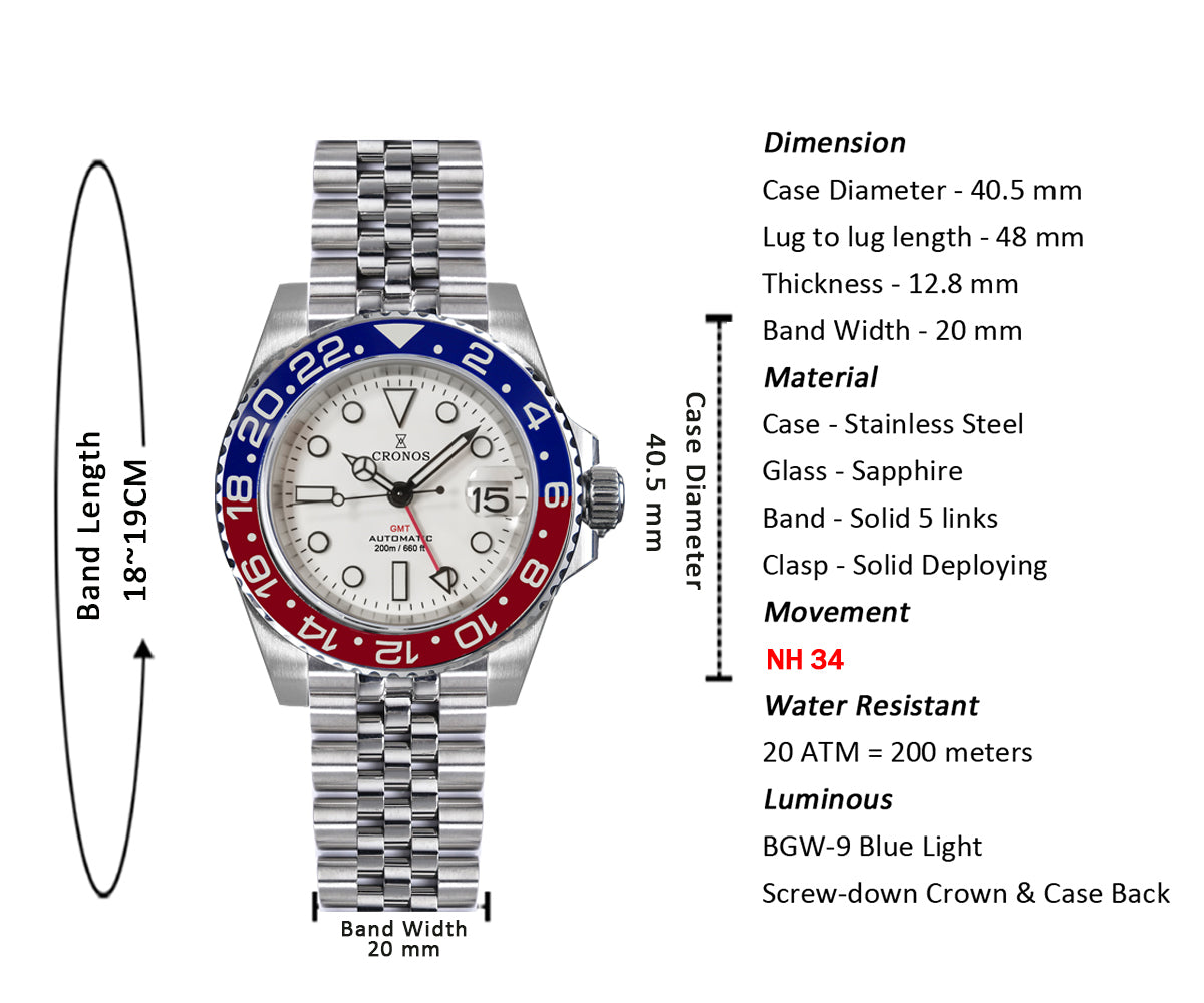Cronos NH34 GMT Automatic Men Watch L6020M-White dial