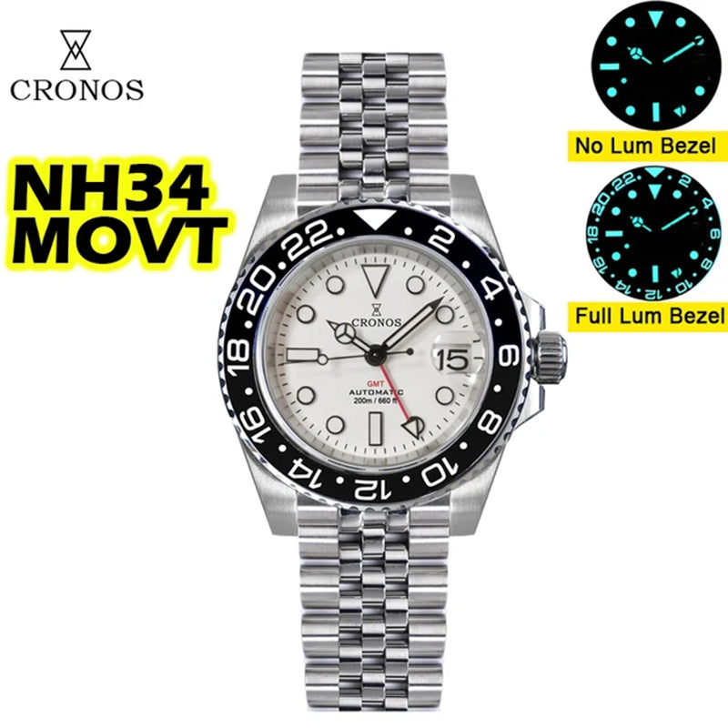 Cronos NH34 GMT Automatic Men Watch L6020M-White dial