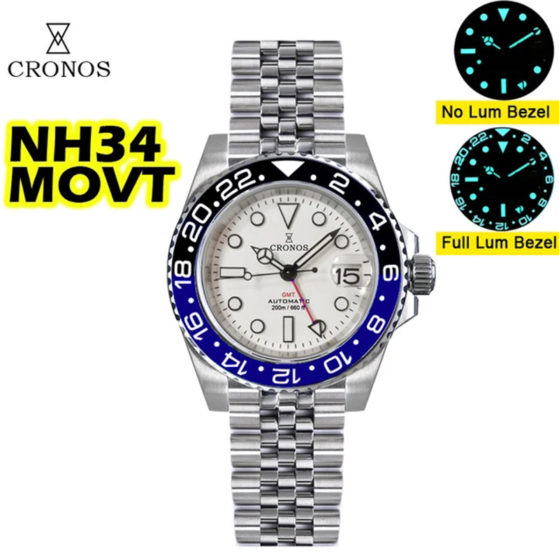 Cronos NH34 GMT Automatic Men Watch L6020M-White dial