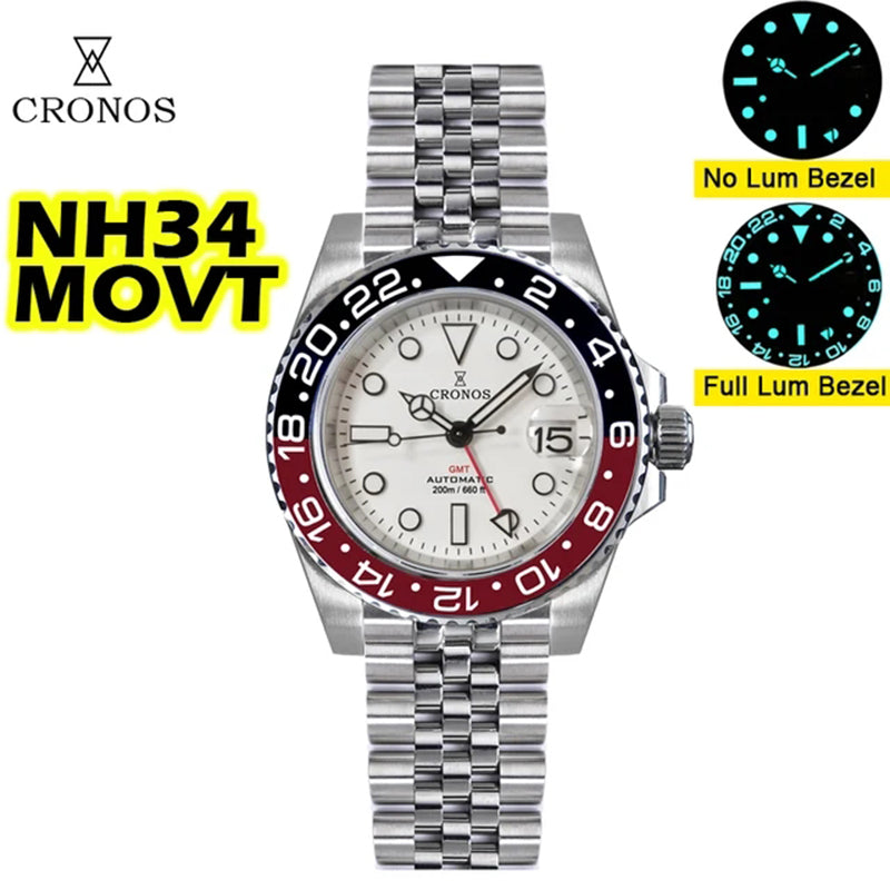 Cronos NH34 GMT Automatic Men Watch L6020M-White dial