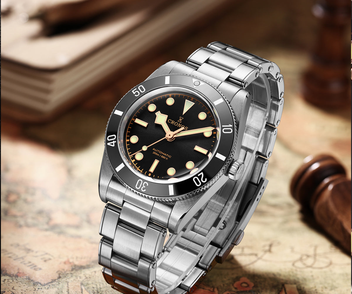 ★★US Warehouse★★Cronos 37mm BB54 Vintage Diver Automatic Watches L6033-lid sapphire glass