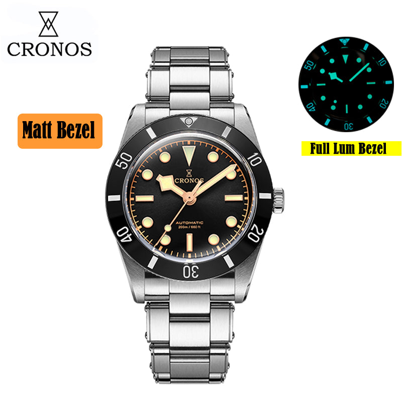 ★★US Warehouse★★Cronos 37mm BB54 Vintage Diver Automatic Watches L6033-lid sapphire glass