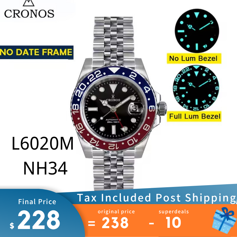 Cronos NH34 GMT Automatic Men Watch L6020M