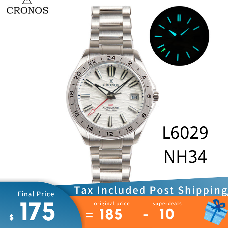 Cronos 39mm GS GMT NH34 Mechanical Men Watch L6029 – Cronos