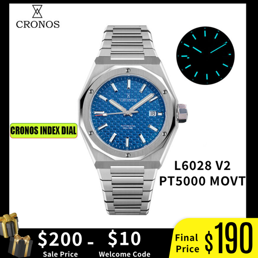 Cronos 39mm Hourglass Dial PT5000 Men Watch L6028 V2