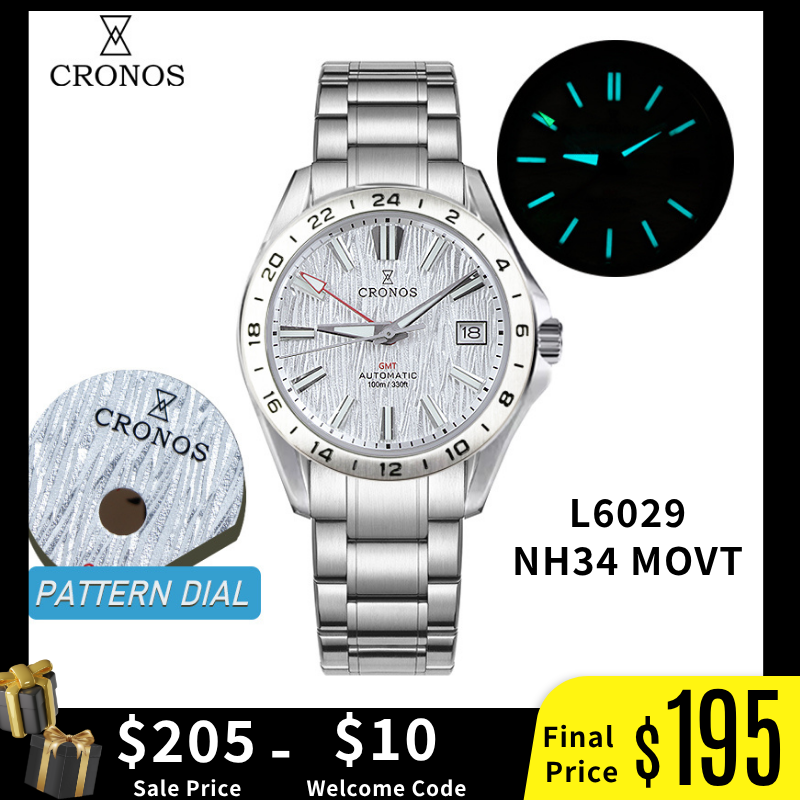 Cronos 39mm GMT NH34 Mechanical Men Watch L6029 V2