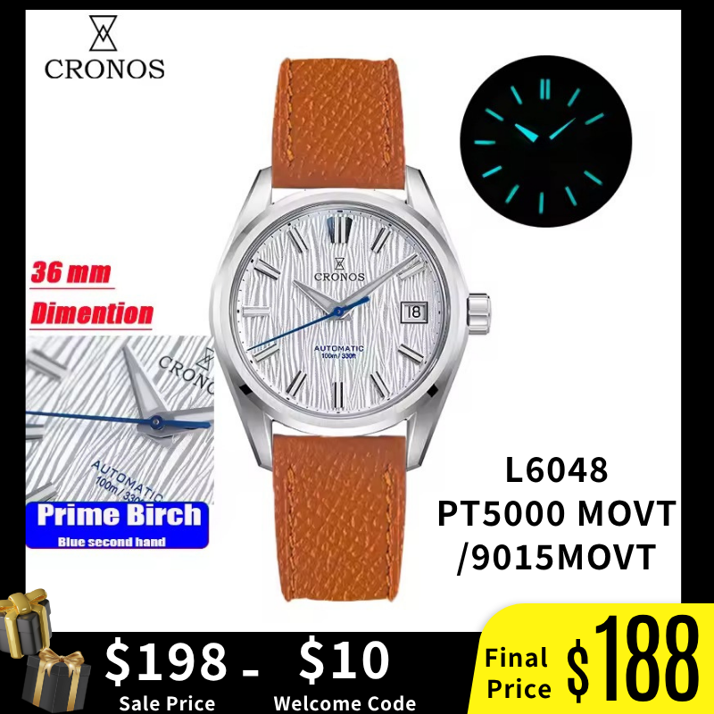 Cronos Men Watches 36mm Automatic PT5000 Miyota 9015 L6048M