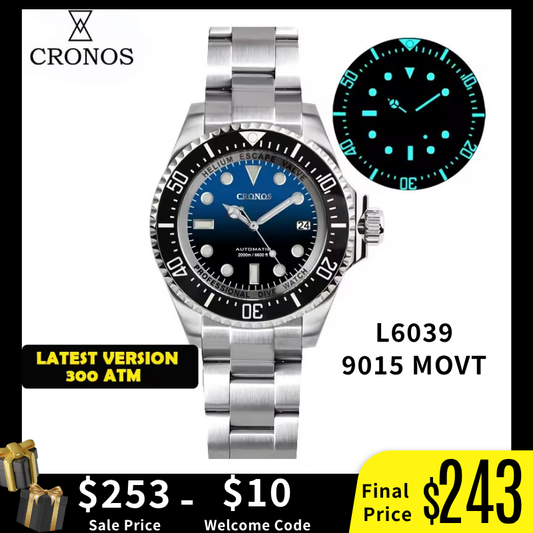 Cronos 44mm Sub Diver Watch 2000 Meters Water Miyota 9015 L6039