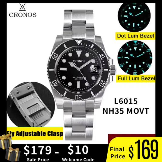 Cronos 2.5x Water Ghost NH35 Dive Watch L6015 with Calendar