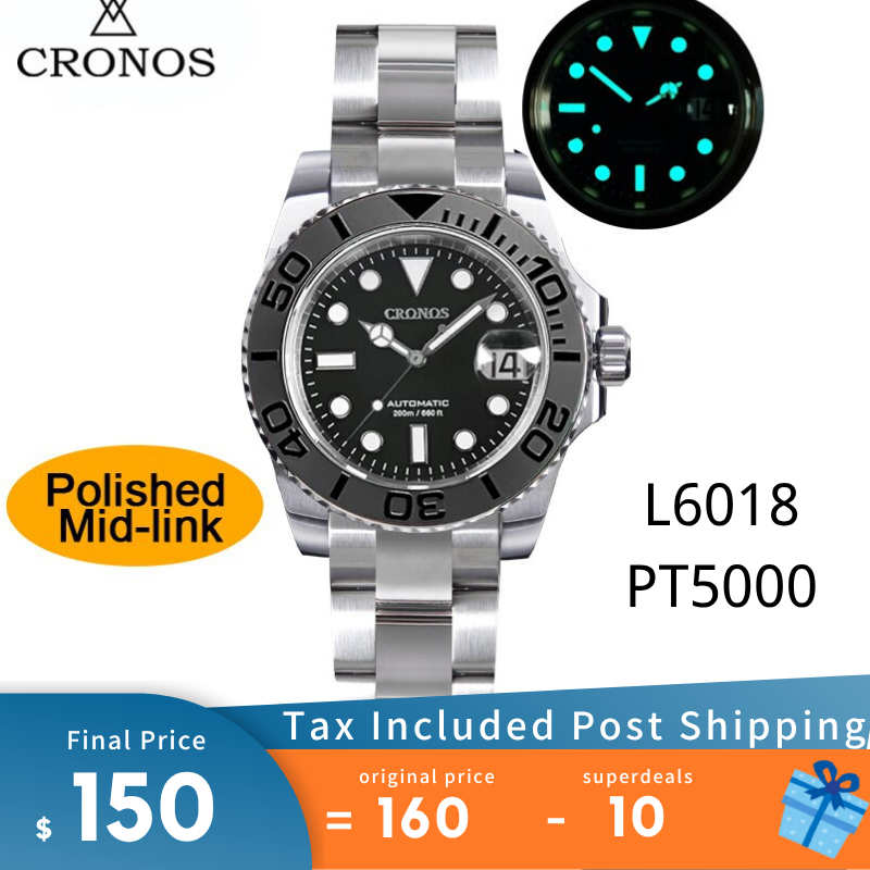 Cronos 2.5x Water Ghost Sub Dive Watch L6018 Fully Brushed Bracelet