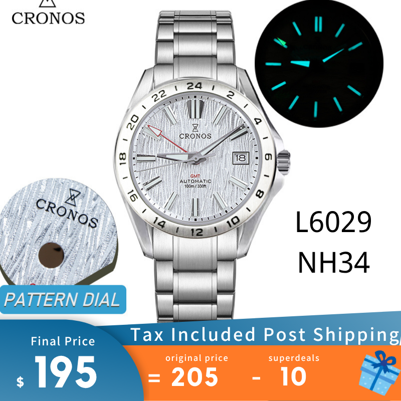 Cronos 39mm GMT NH34 Mechanical Men Watch L6029 V2