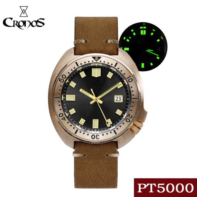 Cronos Turtle Men Bronze Automatic PT5000 and SW200 Crystal Watch L6006