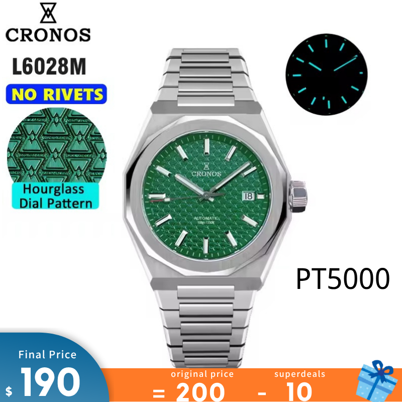 Cronos 39mm Hourglass Dial PT5000 Men Watch L6028 V2