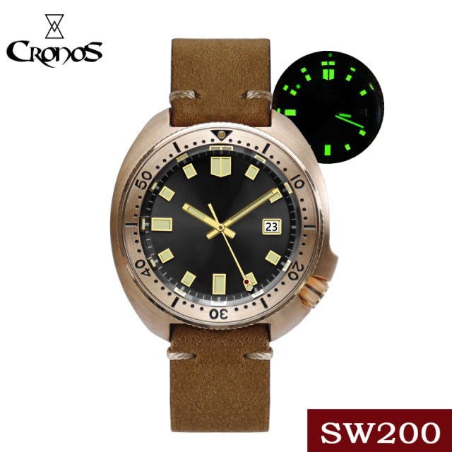 Cronos Turtle Men Bronze Automatic PT5000 and SW200 Crystal Watch L6006