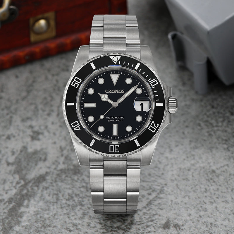 ★★US Warehouse★★Cronos 2.5x Water Ghost NH35 Dive Watch L6015 with Calendar
