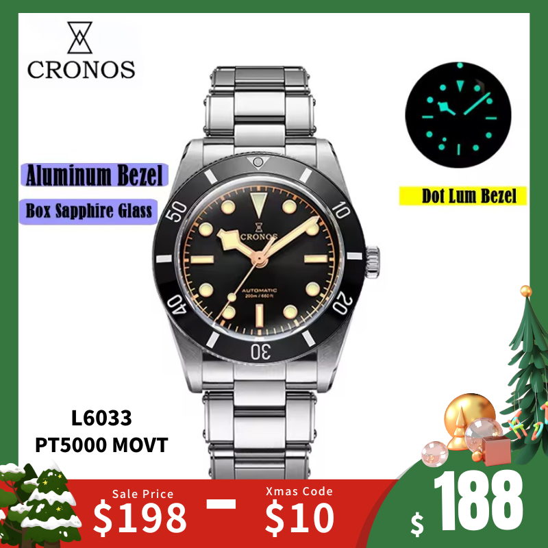 Cronos 37mm BB54 Vintage Diver Automatic Watches L6033-lid