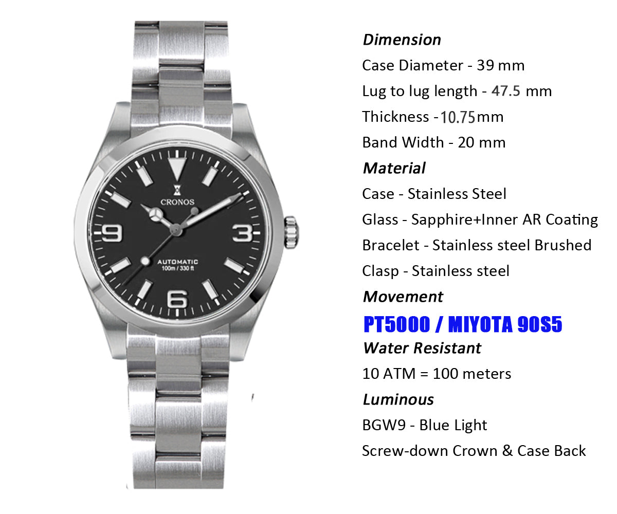 Cronos 39mm EX Miyota 90S5 / PT5000 Dive Watch L6041