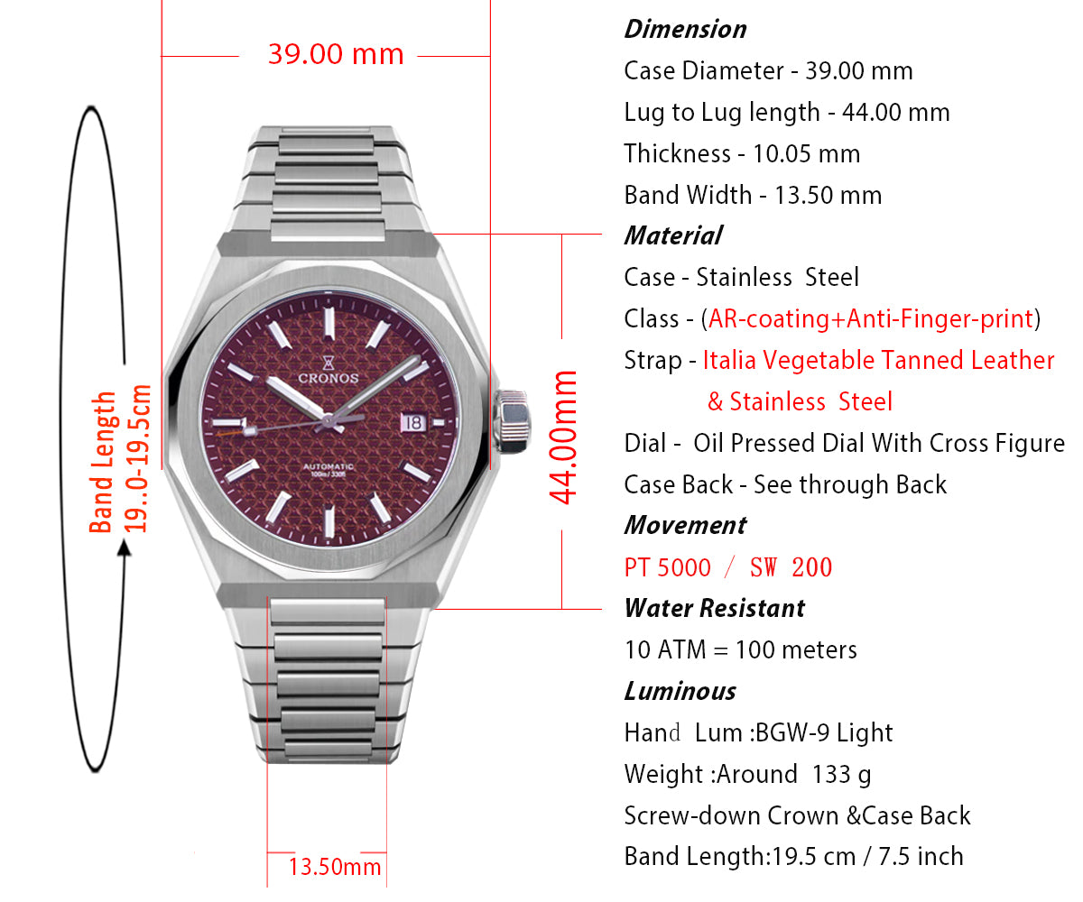 ★★US Warehouse★★Cronos 39mm Hourglass Dial PT5000 Men Watch L6028