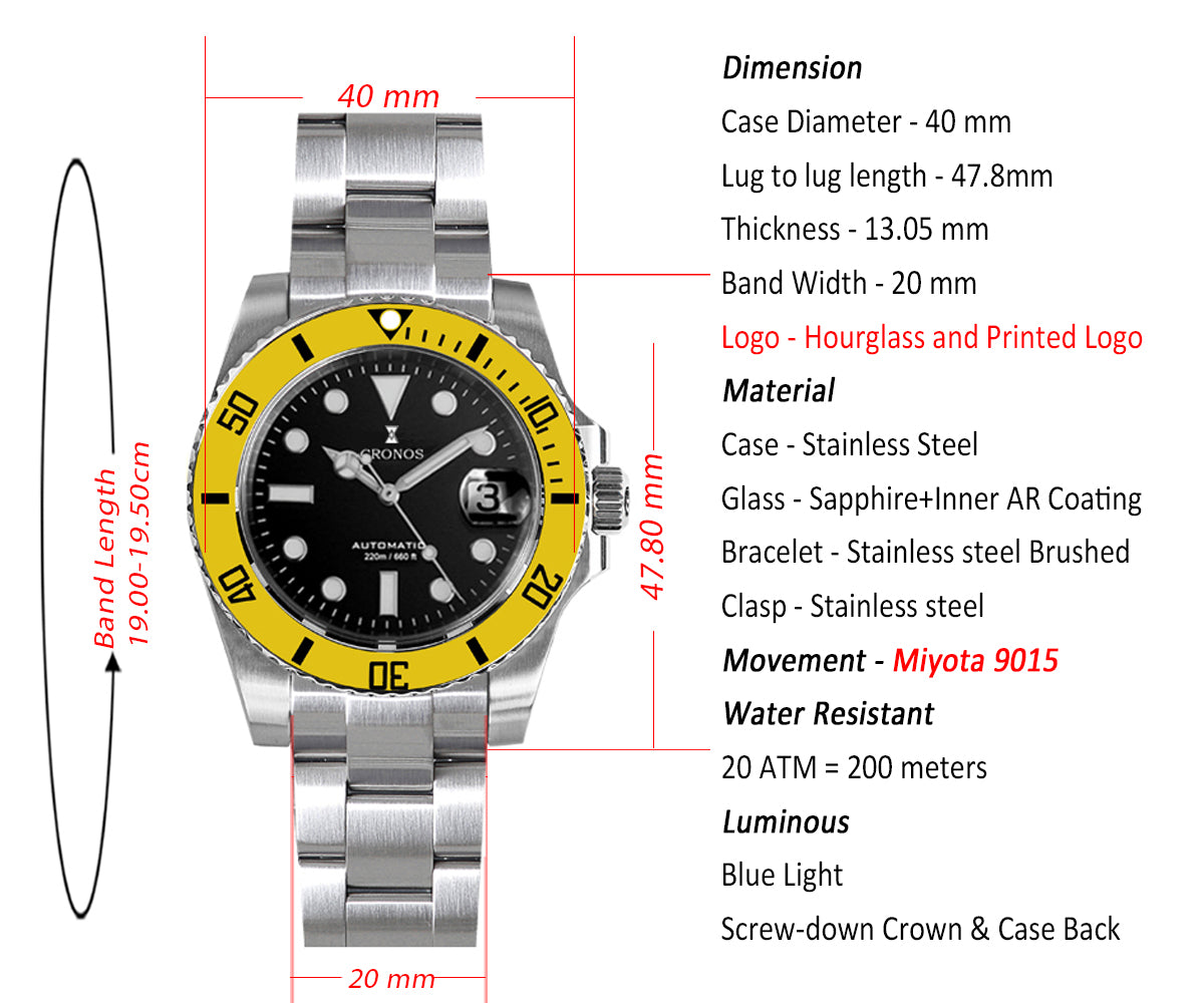 Cronos New 40mm Miyota9015 Diver Men Watches L6045