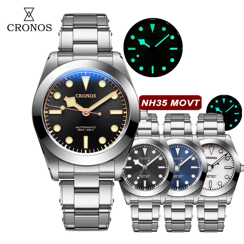 Cronos BB39 NH35 Snowflake Automatic Men Watch L6025-Riveted bracelet