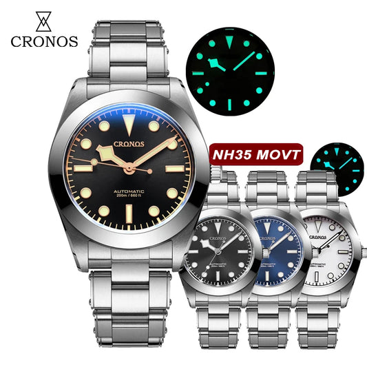 Cronos BB39 NH35 Snowflake Automatic Men Watch L6025-Riveted bracelet