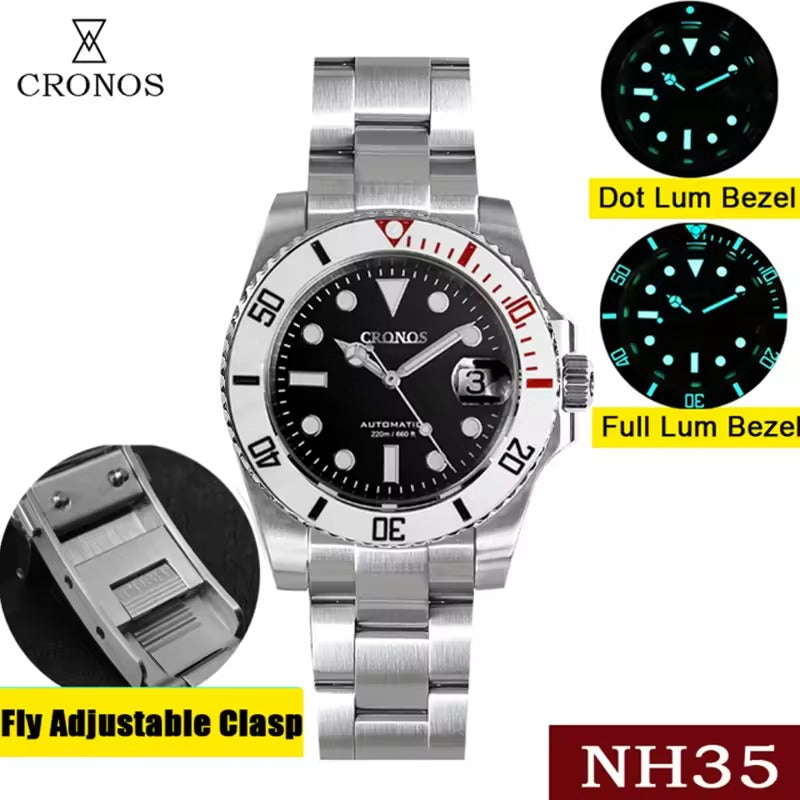 Cronos 2.5x Water Ghost NH35 Dive Watch L6015 with Calendar