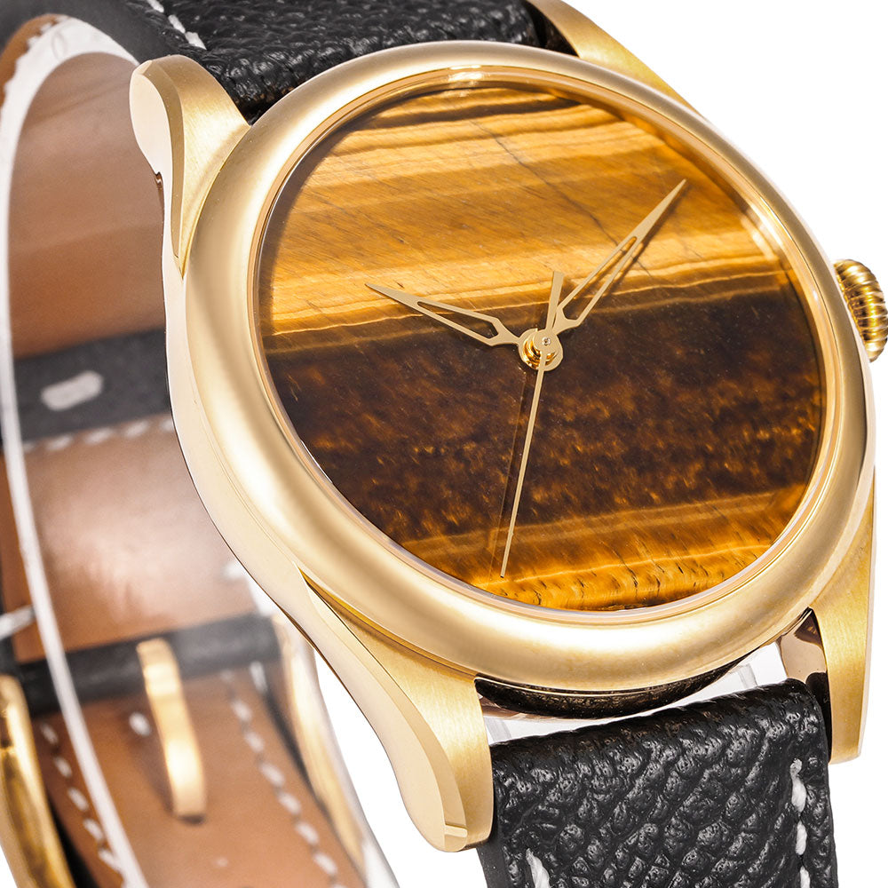 HUASUO New 38mm Business Men Watch Tiger Eye Stone Dial Watch