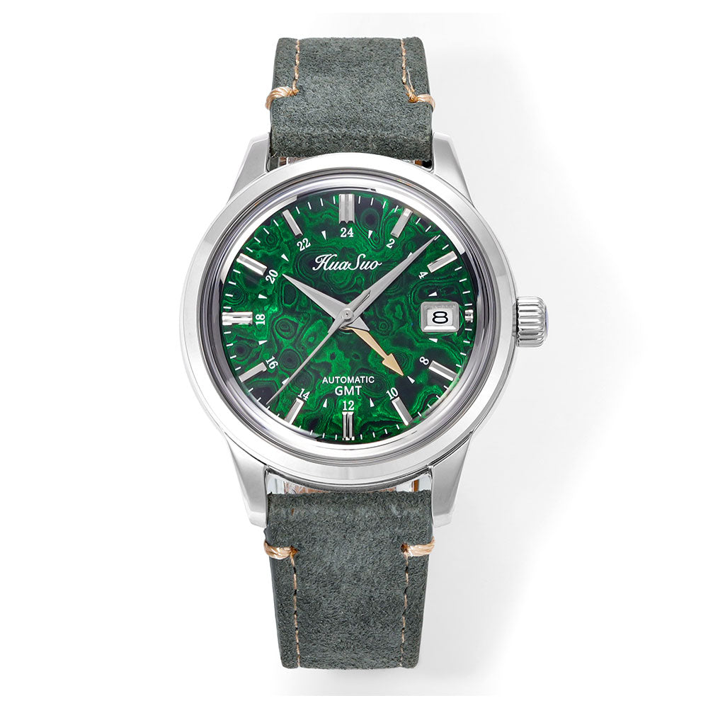 HUASUO 39mm Luxury Handmade Lacquer Dial GMT Men's Watch