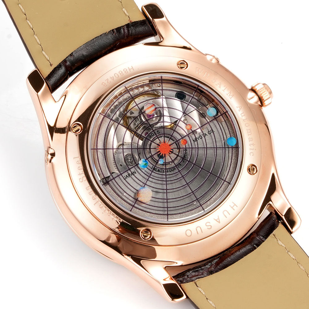 HUASUO Luxury 39mm Meteorite Dial Moon Phase Men's Watches