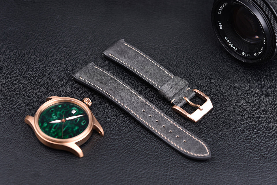 HUASUO 38mm Luxury Bronze Lacquerware Dail Pilot Watch