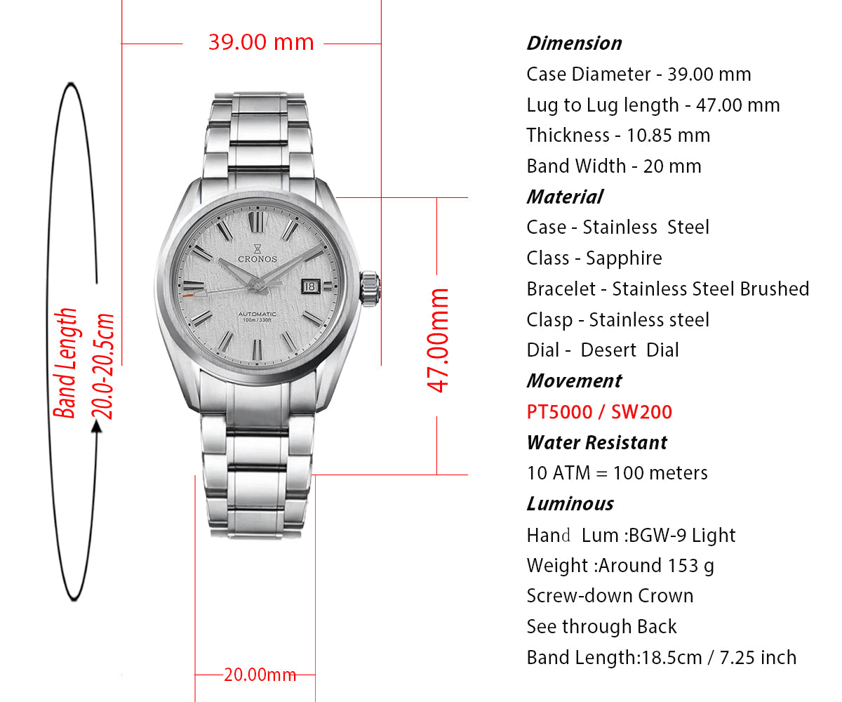 ★★US Warehouse★★Cronos Men Watch 39mm Automatic Watches L6037M