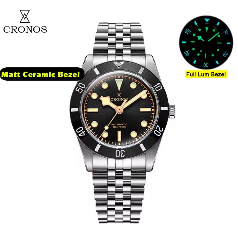 ★★US Warehouse★★Cronos 37mm BB54 Vintage Diver Automatic Watches L6033-lid sapphire glass