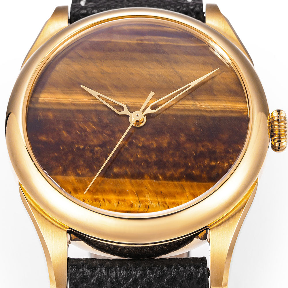 HUASUO New 38mm Business Men Watch Tiger Eye Stone Dial Watch