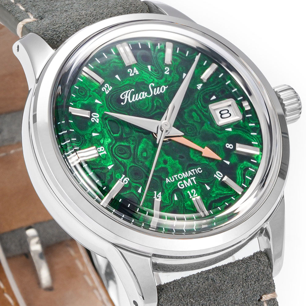 HUASUO 39mm Luxury Handmade Lacquer Dial GMT Men's Watch