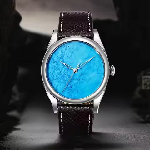 HUASUO New 38mm Business Men Watch Tiger Eye Stone Dial Watch