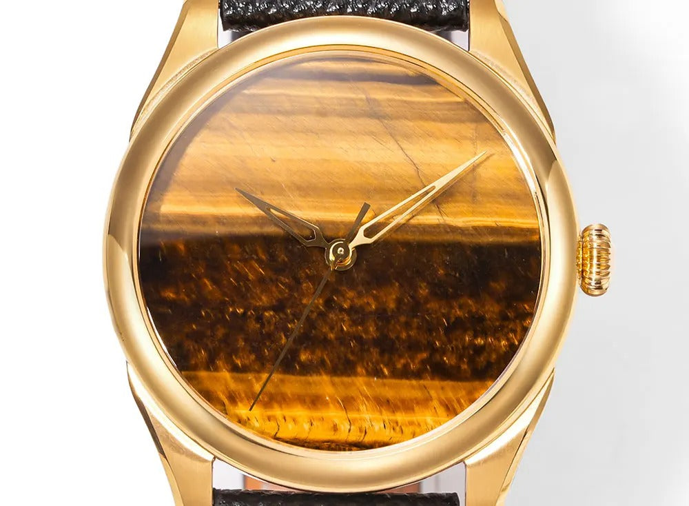 HUASUO New 38mm Business Men Watch Tiger Eye Stone Dial Watch