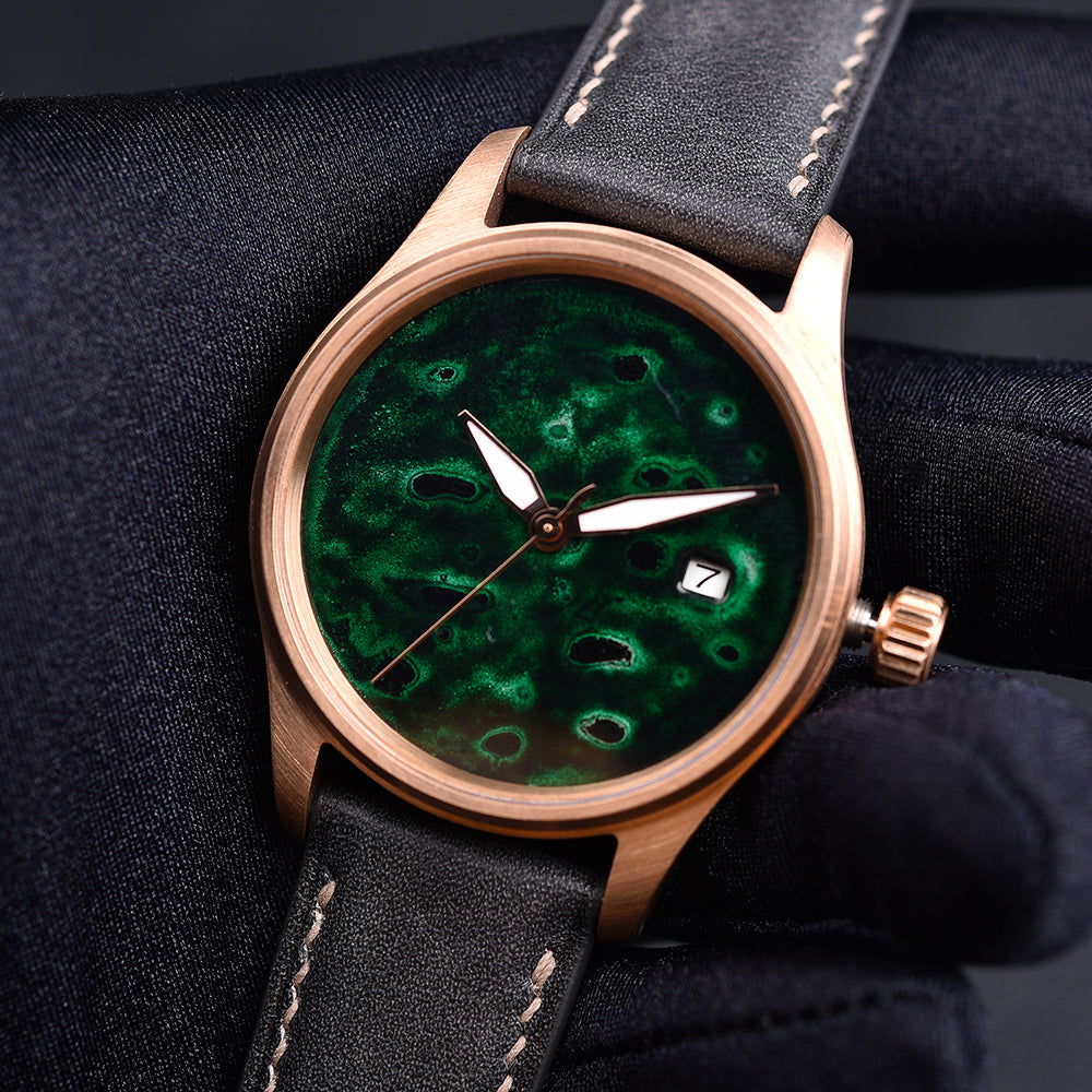 HUASUO 38mm Luxury Bronze Lacquerware Dail Pilot Watch