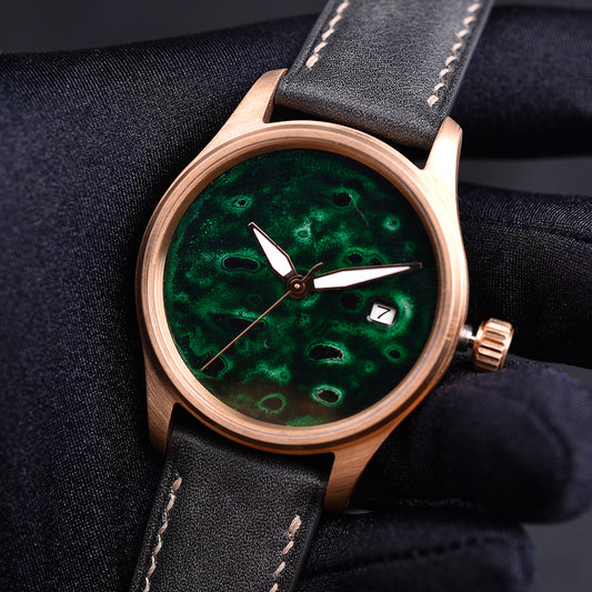 HUASUO 38mm Luxury Bronze Lacquerware Dail Pilot Watch