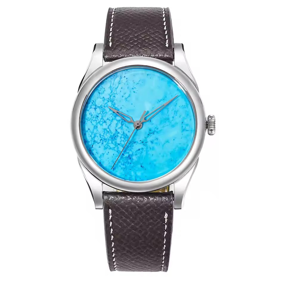 HUASUO New 38mm Business Men Watch Tiger Eye Stone Dial Watch