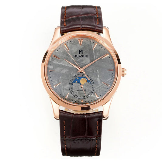 HUASUO Luxury 39mm Meteorite Dial Moon Phase Men's Watches
