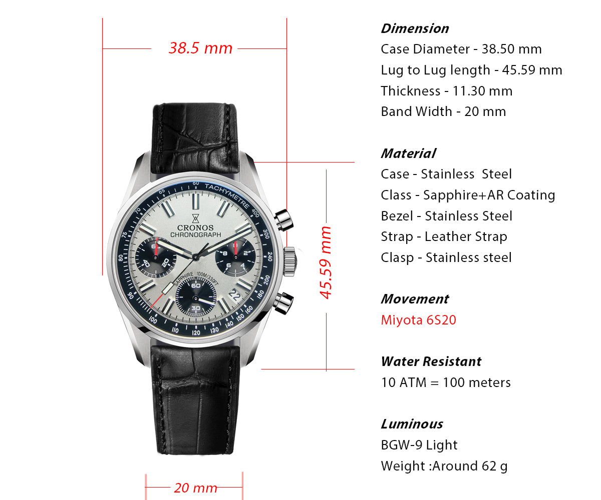 Cronos 38.5mm Chronograph Quartz Men Watch L6035