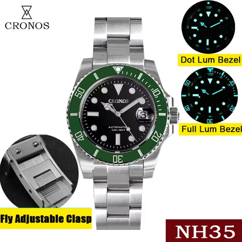 Cronos 2.5x Water Ghost NH35 Dive Watch L6015 with Calendar